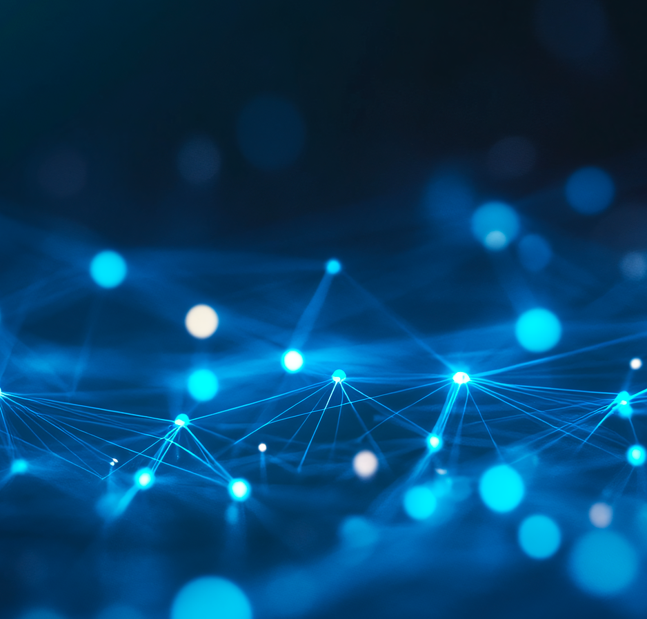 Image of connected dots in white on blue background